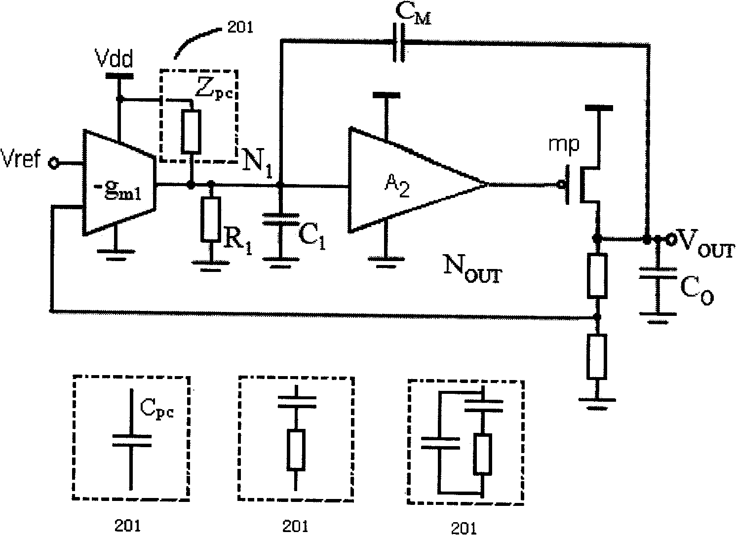 Low-pressure difference linear voltage stabilizer with high power supply rejection ratio