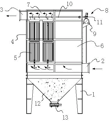 Integral welded-type vertical multi-filter drum dust remover