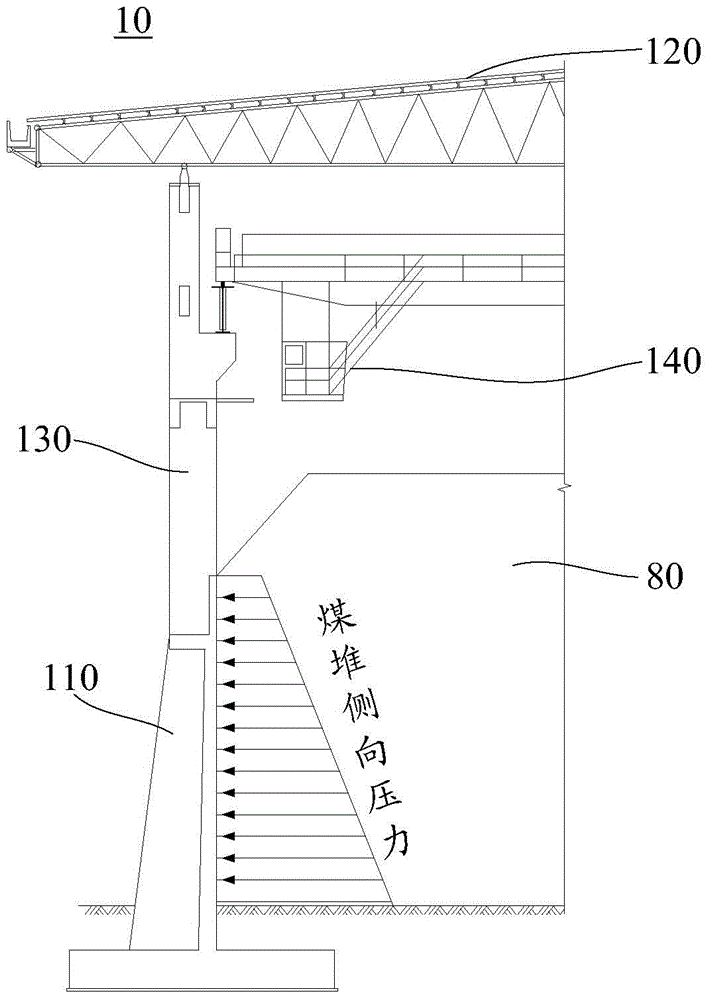 Matching structure of coal shed, shed column and coal-retaining wall