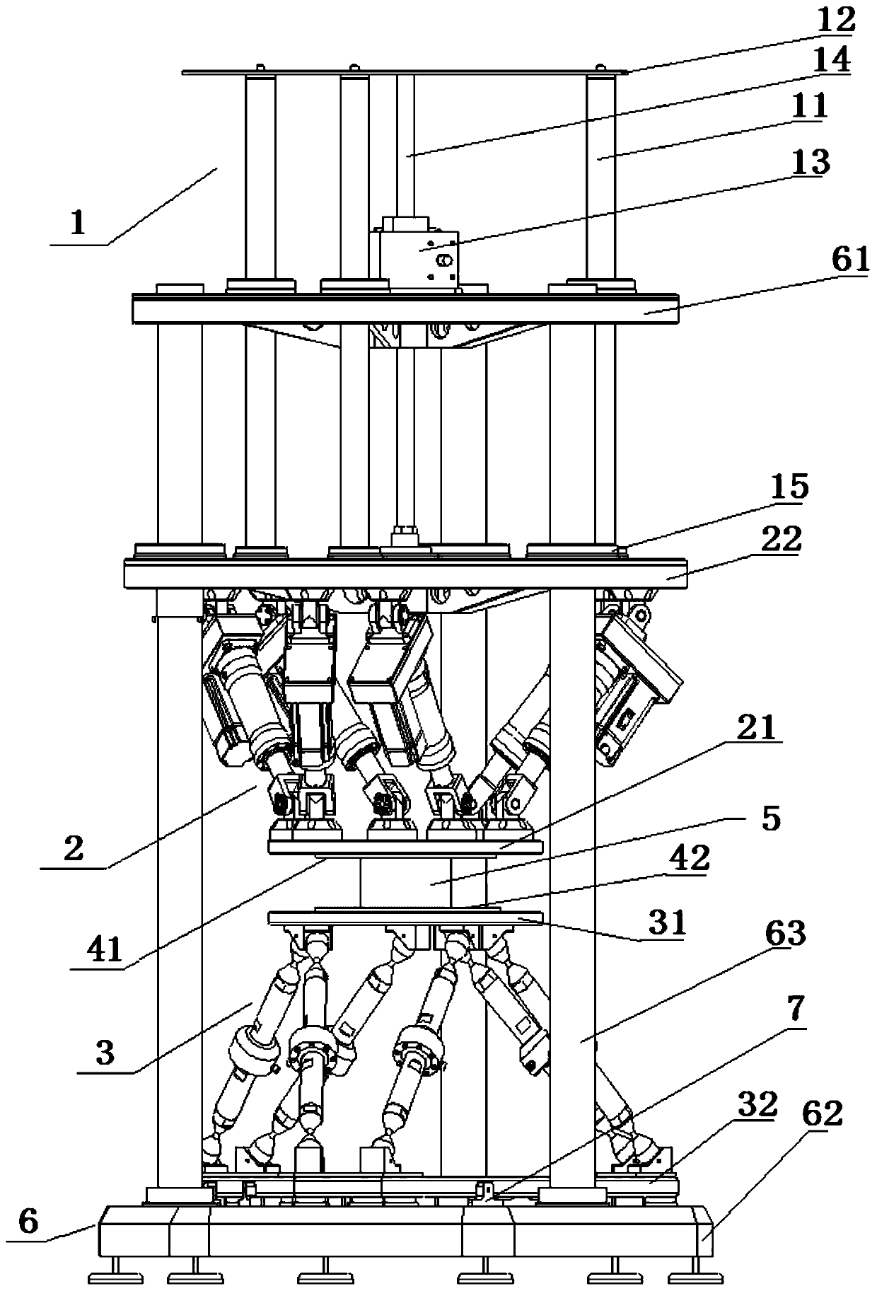 A calibration device for a six-degree-of-freedom force and torque sensor