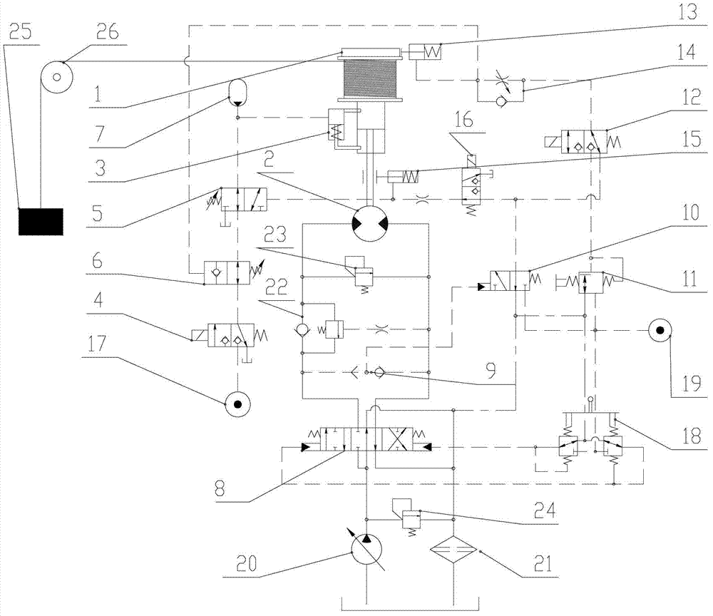 Hydraulic control circuit of winding mechanism
