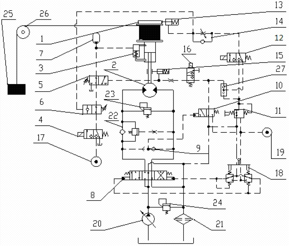 Hydraulic control circuit of winding mechanism
