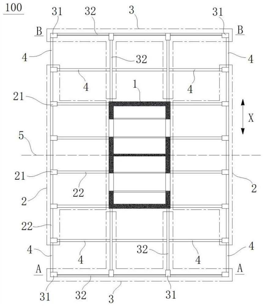 Braced frame-core tube building structure and construction method thereof
