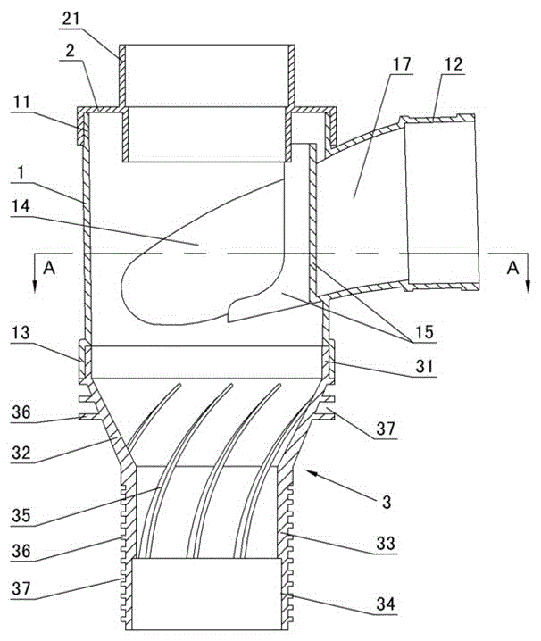 Silencing swirling flow tee of single-spiral joint pipe