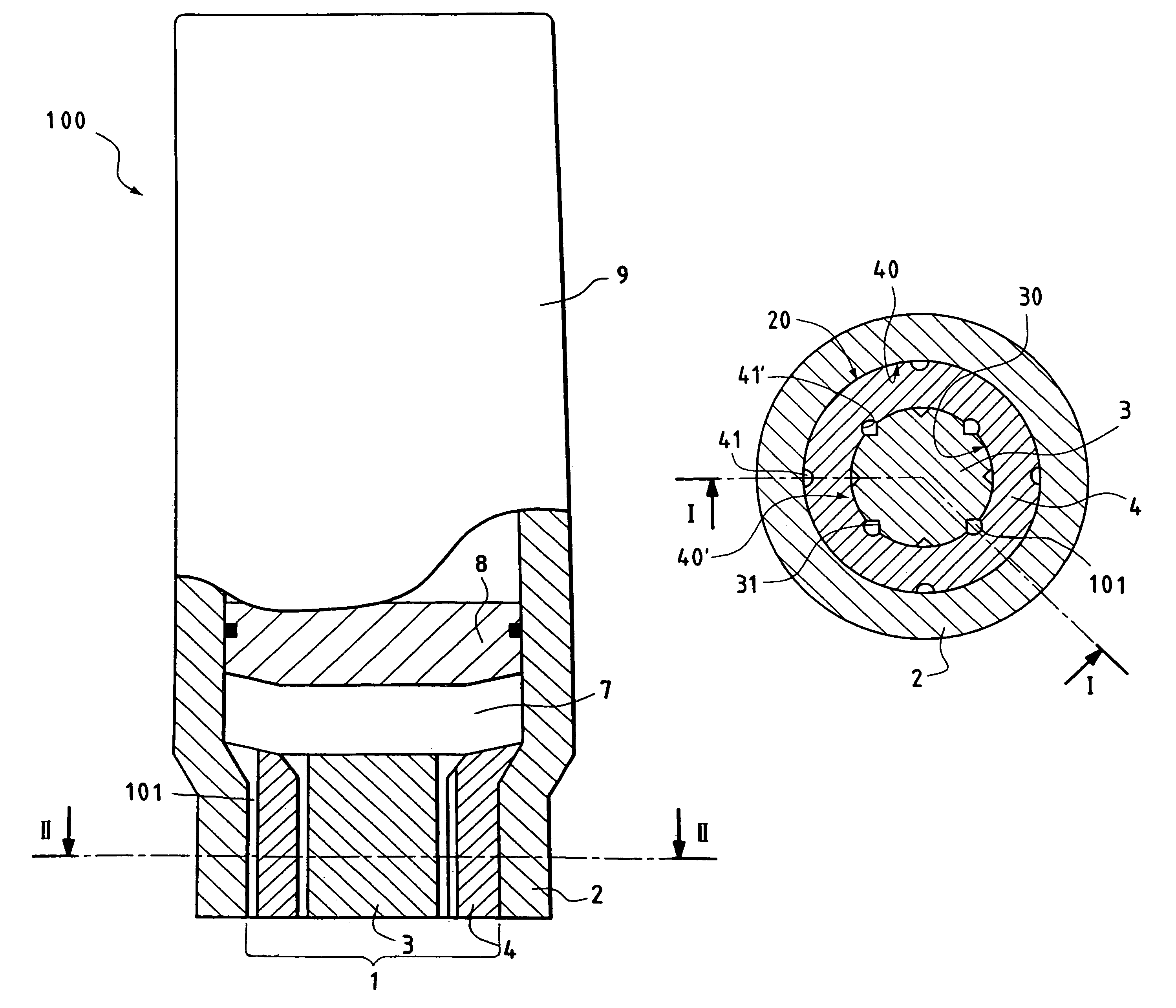 Needleless syringe comprising an injector with nested elements