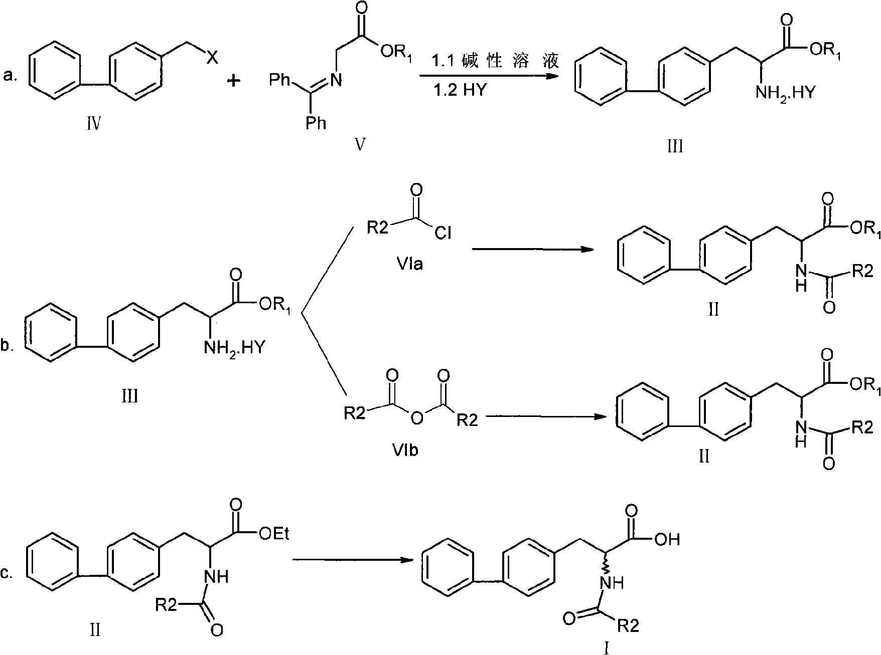 Chemical synthesis method of 2-acylamino-3-biphenyl propionic acid