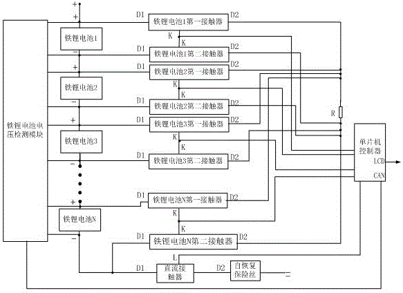 Large current balancing control system of lithium ferrous battery