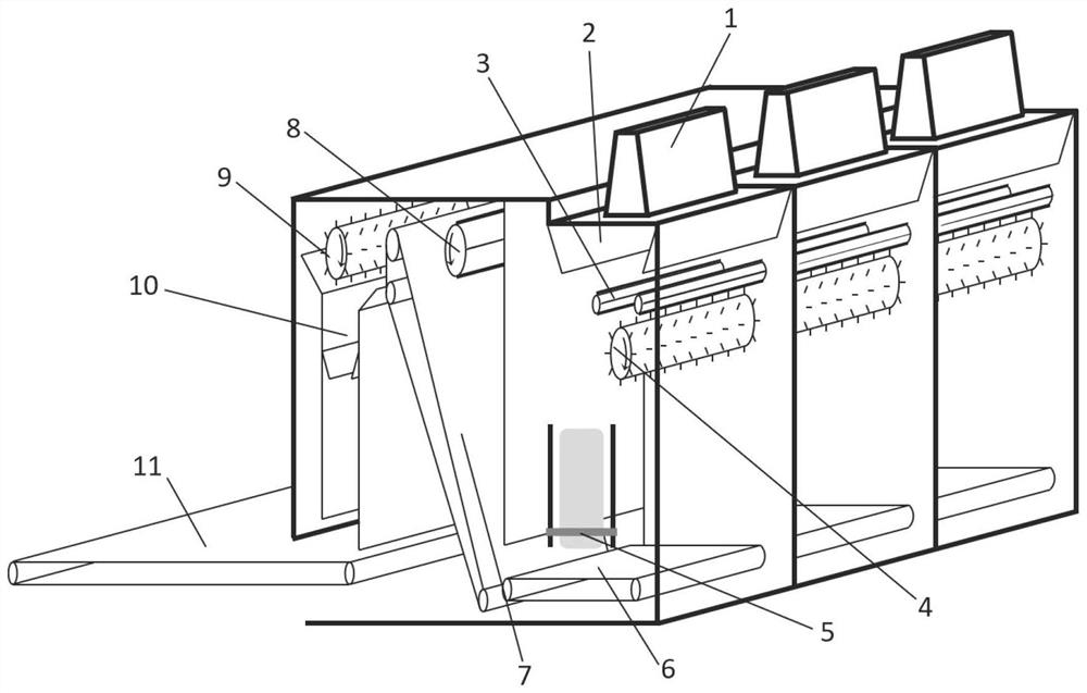 Fiber-reinforced light thermoplastic interface-free layered felt material for passenger car interior and exterior decoration, device and preparation method