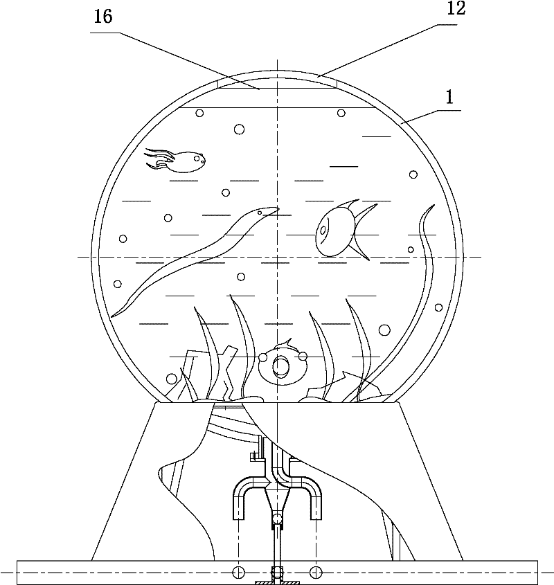 Water circulating treatment structure of large-sized ornamental spherical water tank for exhibiting aquatic creatures