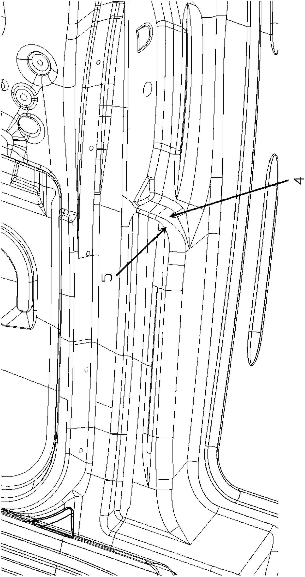 A technology for preventing cracking and wrinkling of the water-cutting position drop platform of the inner panel of the car door