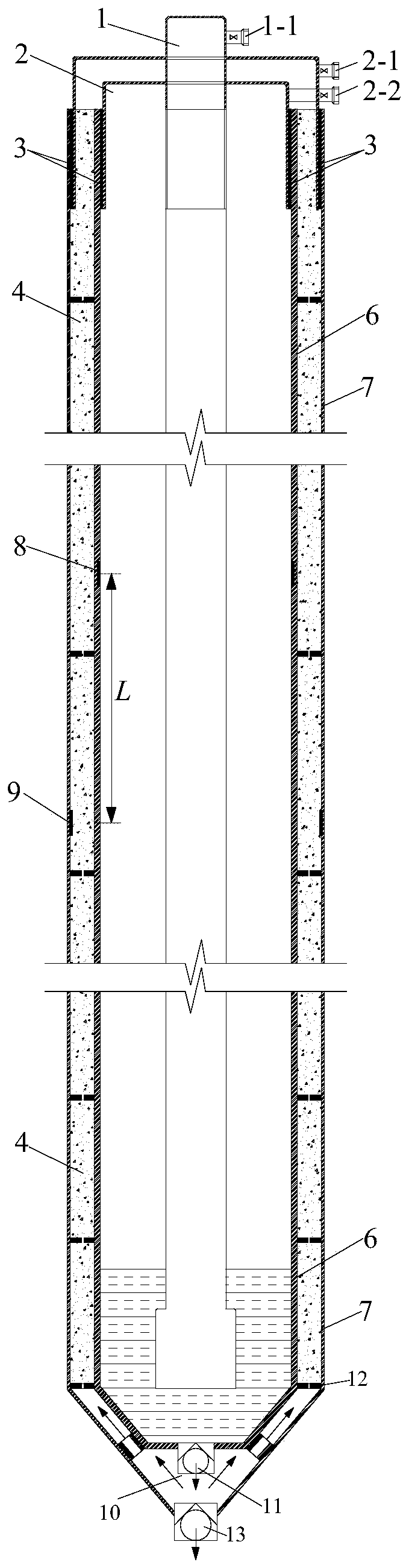 Fiber mesh reinforced grouting full-length reinforced frozen pipe in double-layer sandwich cavity and construction method