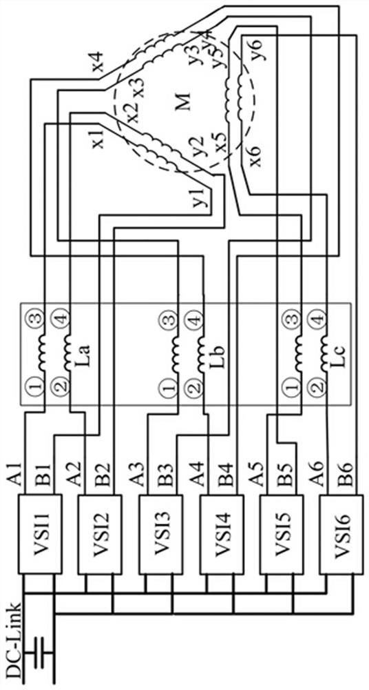 Circuit topology for eliminating pwm noise of dual three-phase motor driven by h-bridge