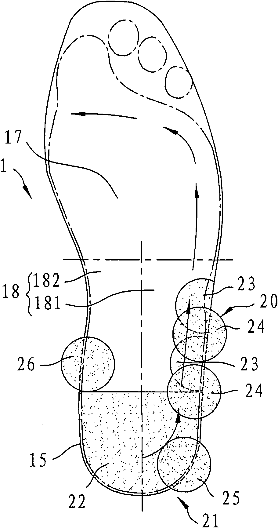 Arch corrective device shoe set and method for fine tuning of plantar pressure balance in same