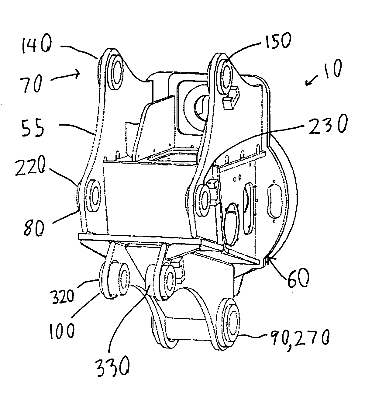 Multiple mounting bracket for a mobile processor attachment mounted on a hydraulic excavator