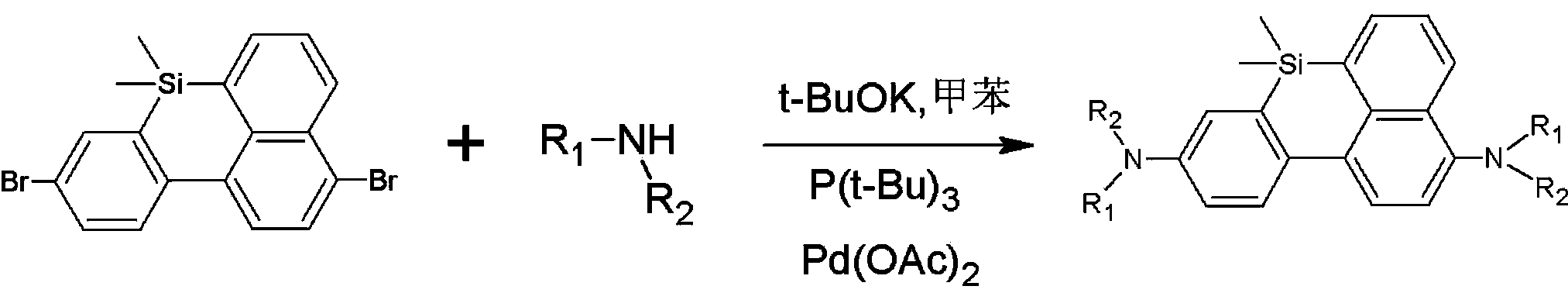 Silicious benzanthracene organic electroluminescent material, and preparation method and application thereof