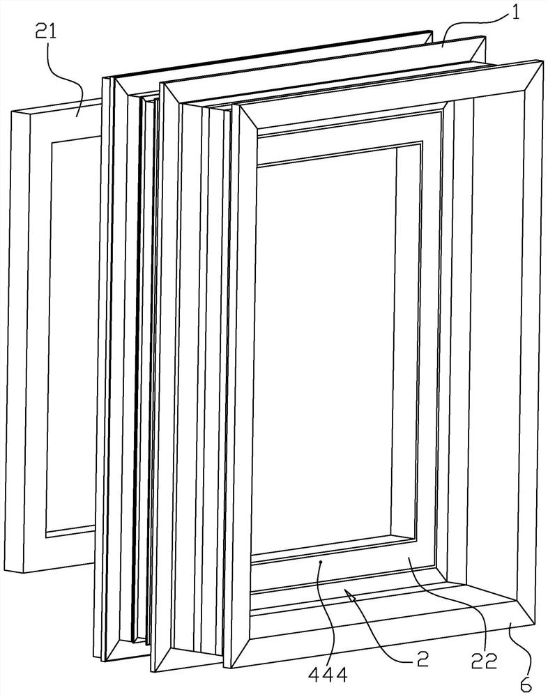 A window frame structure used on a facing fair-faced concrete wall and its installation process