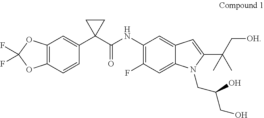 Formulations of (r)-1-(2,2-difluorobenzo[d] [1,3] dioxol-5-yl)-n-(1-(2,3-dihydroxypropyl)-6-fluoro-2-(1-hydroxy-2-methylpropan-2-yl)-1h-indol-5-yl)cyclopropanecarboxamide