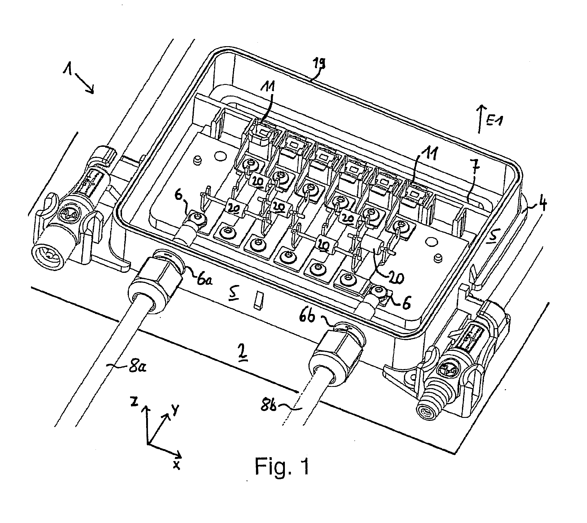 Junction box, use, solar panel, contact element, and method