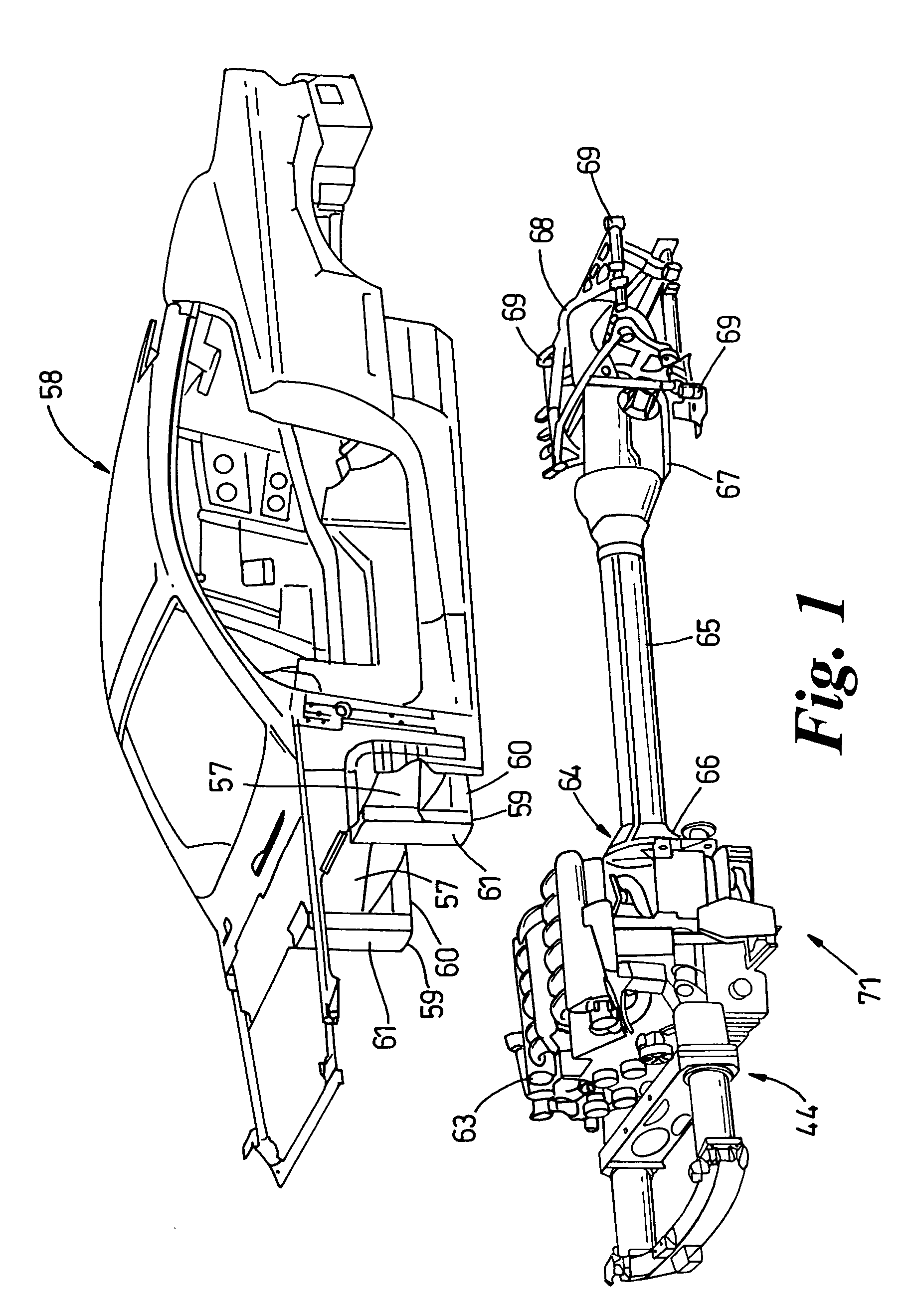 Assembly of motor vehicle body and a power train and chassis module