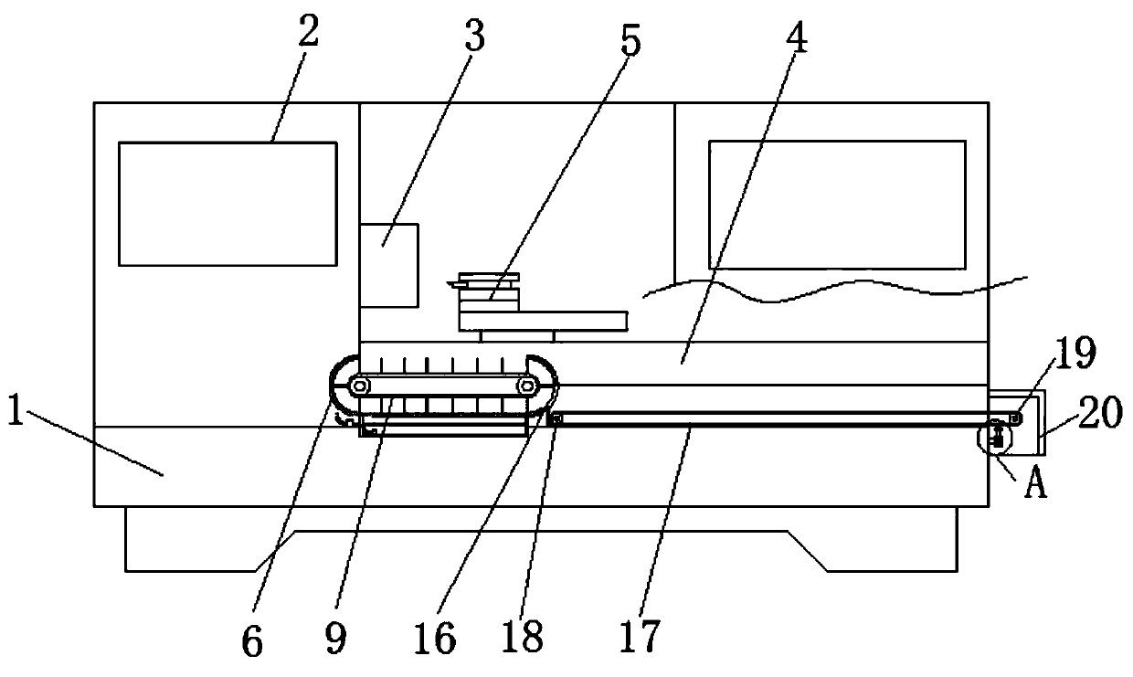Conveyor belt principle-based scrap removal device for numerically controlled lathe