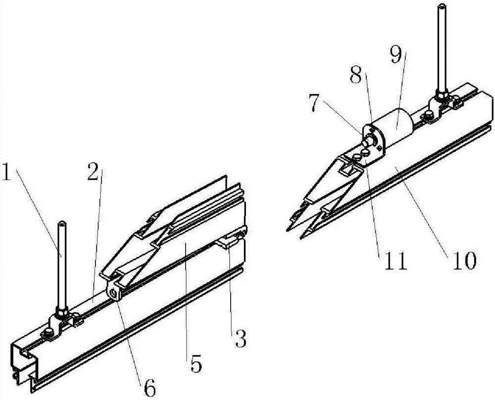Self-breakage rail mechanism for thick-fine combined conveying system