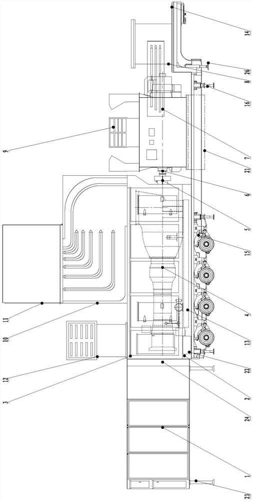 Medium-and-high-power gas turbine mobile power station with main body borne by single vehicle and compact design