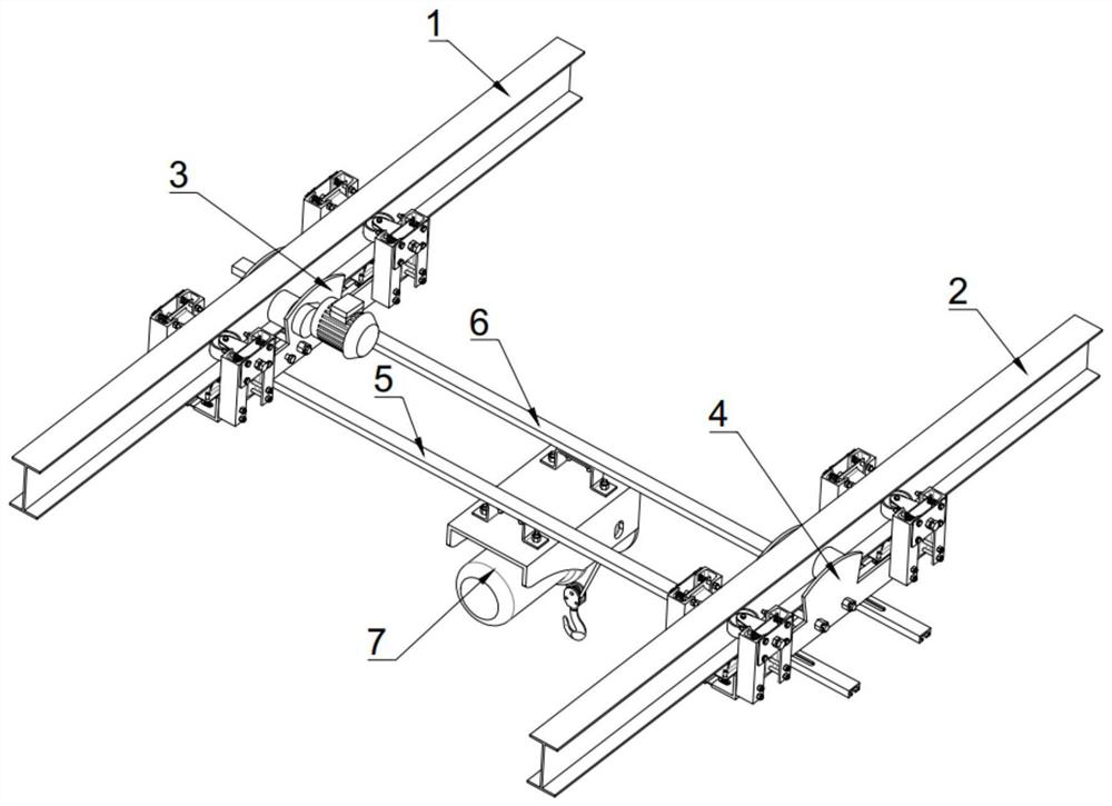 Rail gnawing prevention walking device self-adaptive to rail gauge and wheel pressure