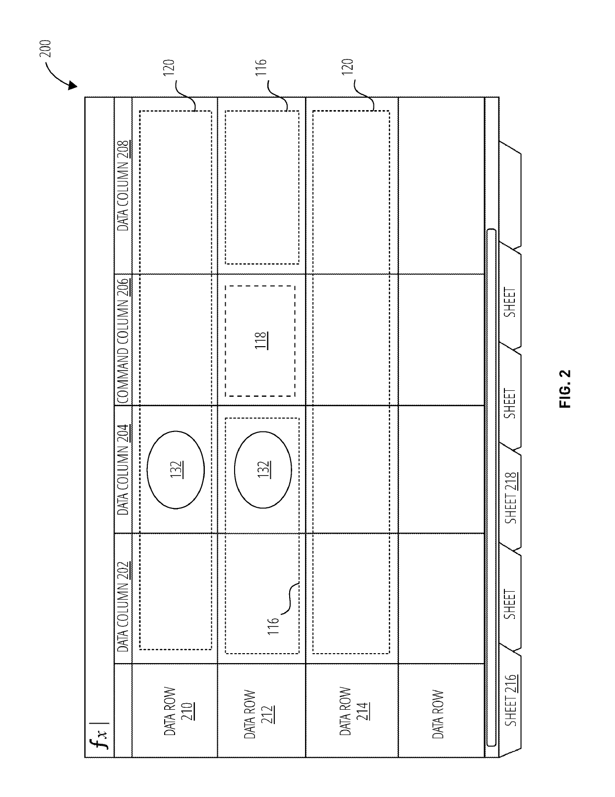 In-cell commands for matrix layout structured user interface