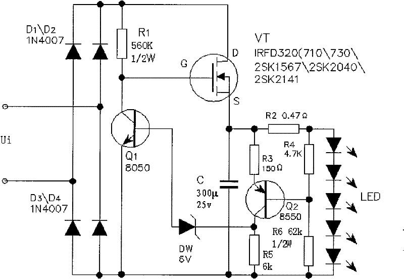 General high-efficiency long-life driving circuit for wide voltage non-inductance semiconductor illumination