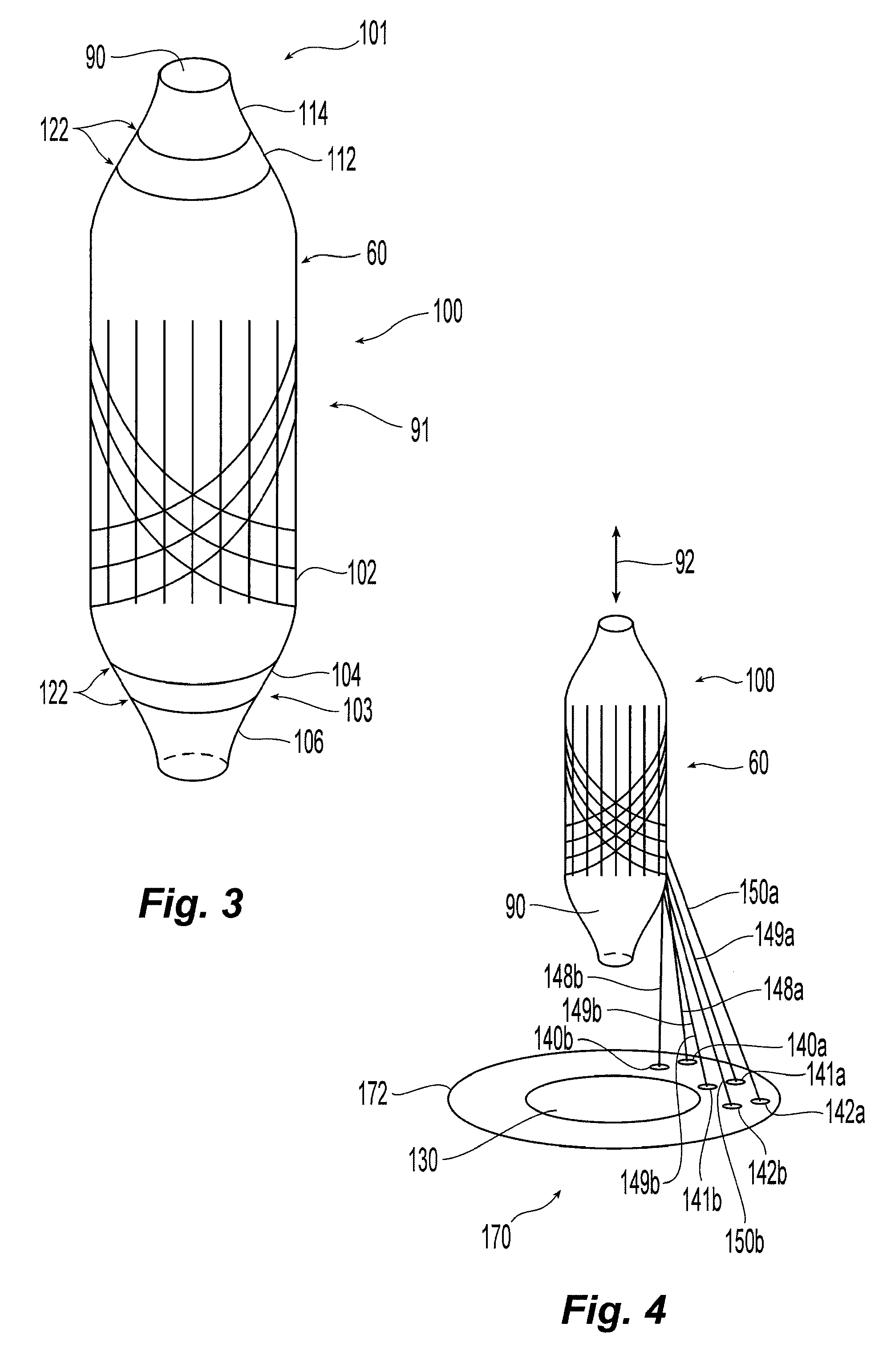 Balloon with dividing fabric layers and method for braiding over three-dimensional forms