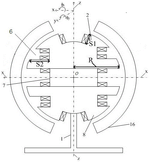 Five-degree-of-freedom outer rotor permanent magnet bias spherical magnetic bearing