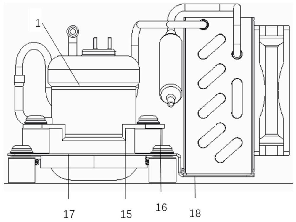 Installing system for compressor of mobile refrigerator and foot pad for installing system