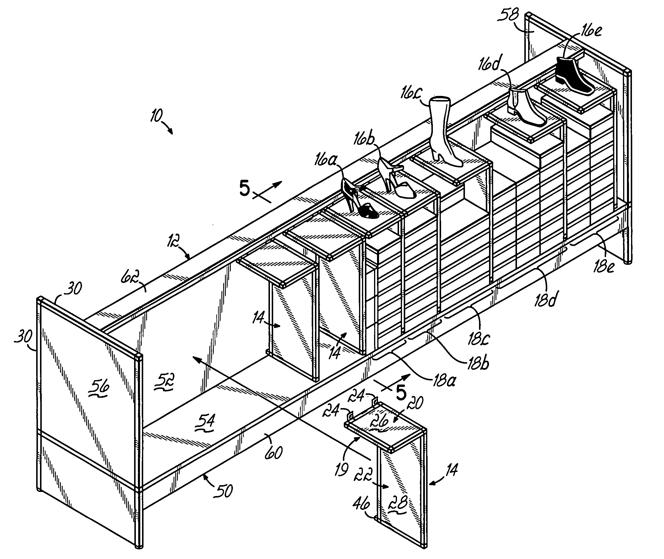Modular footwear display and storage system and method