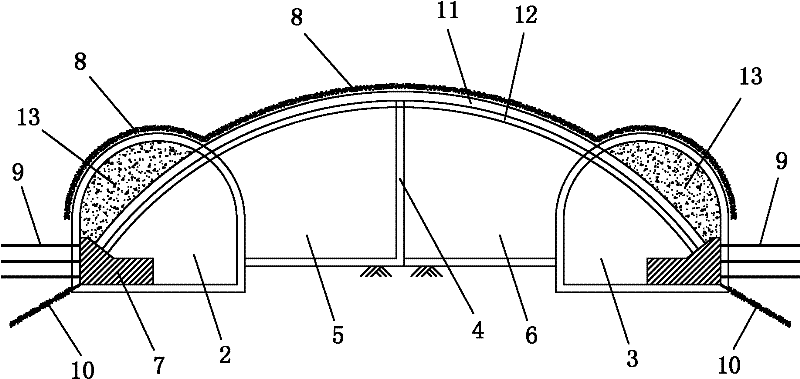 Construction method of large-span subway station main body by using arched cover method and station main body structure