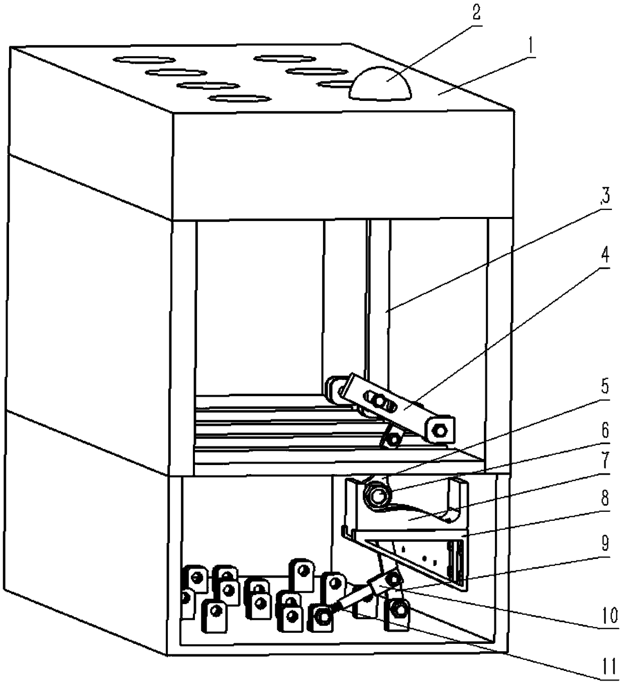 Braille display device for transmission of electromagnetic-drive cam self-locking connecting rod