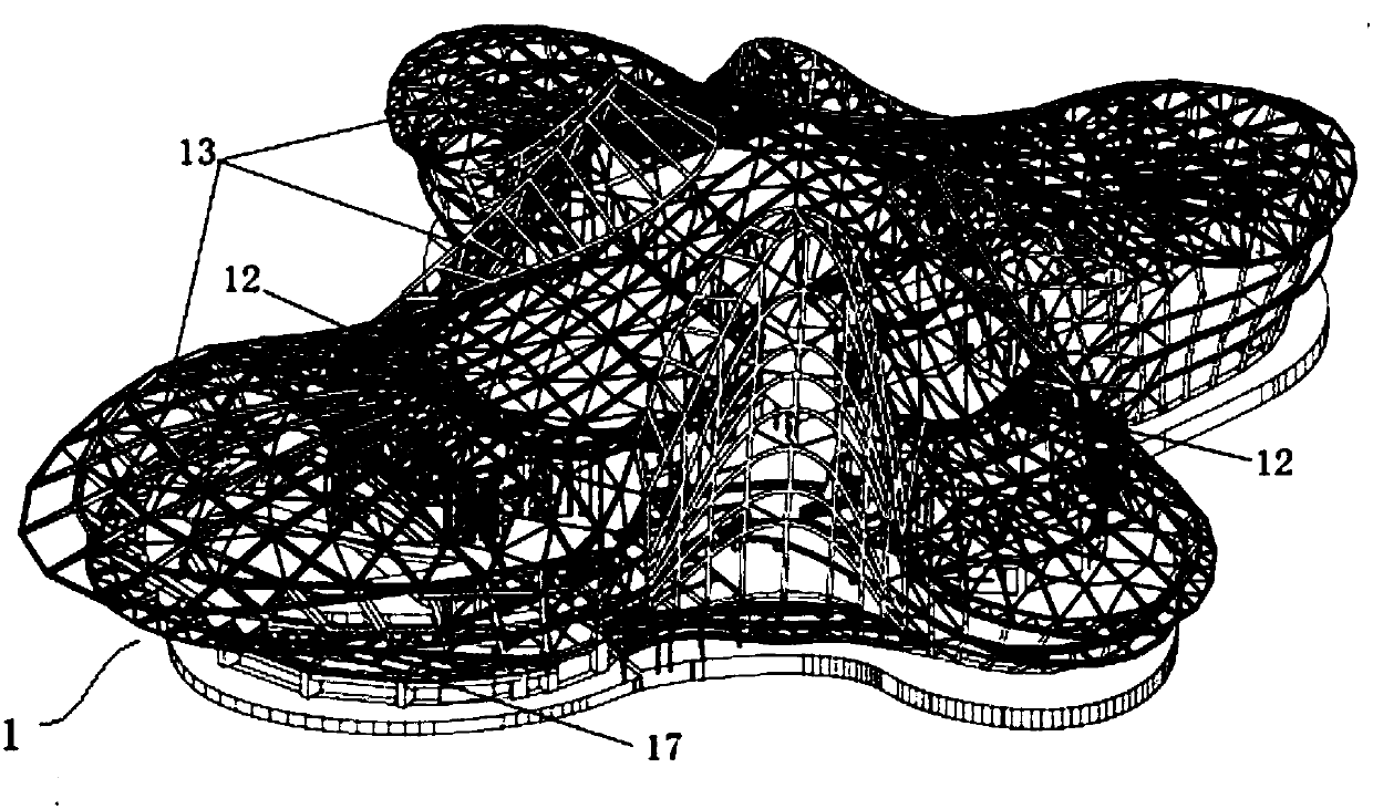 Purlin support structure of a curved roof