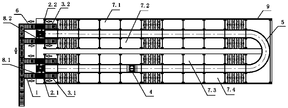 U-shaped guide rail type multi-layer box type shuttle vehicle stereo warehouse storage and sorting method