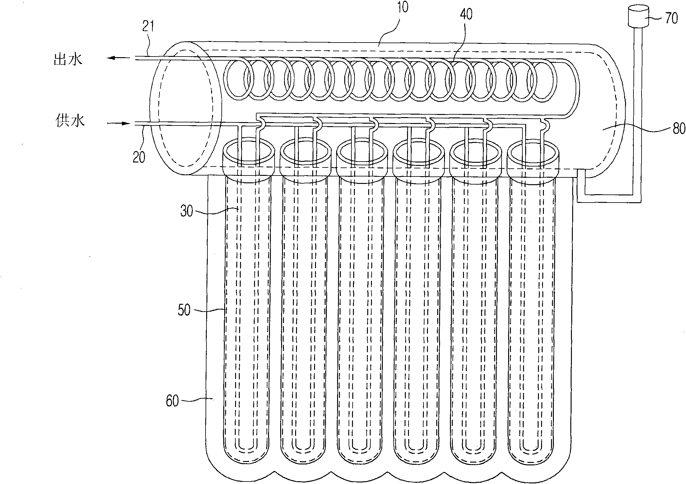 A water heating apparatus unified with solar heat collector using vaccum pipe