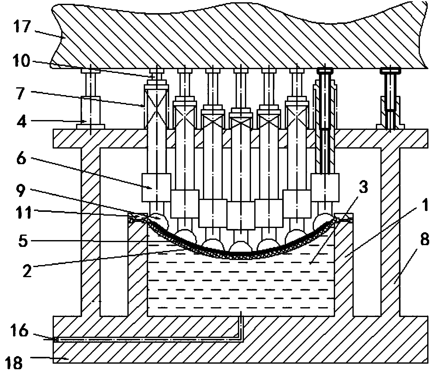 Flexible multi-point forming device for plates