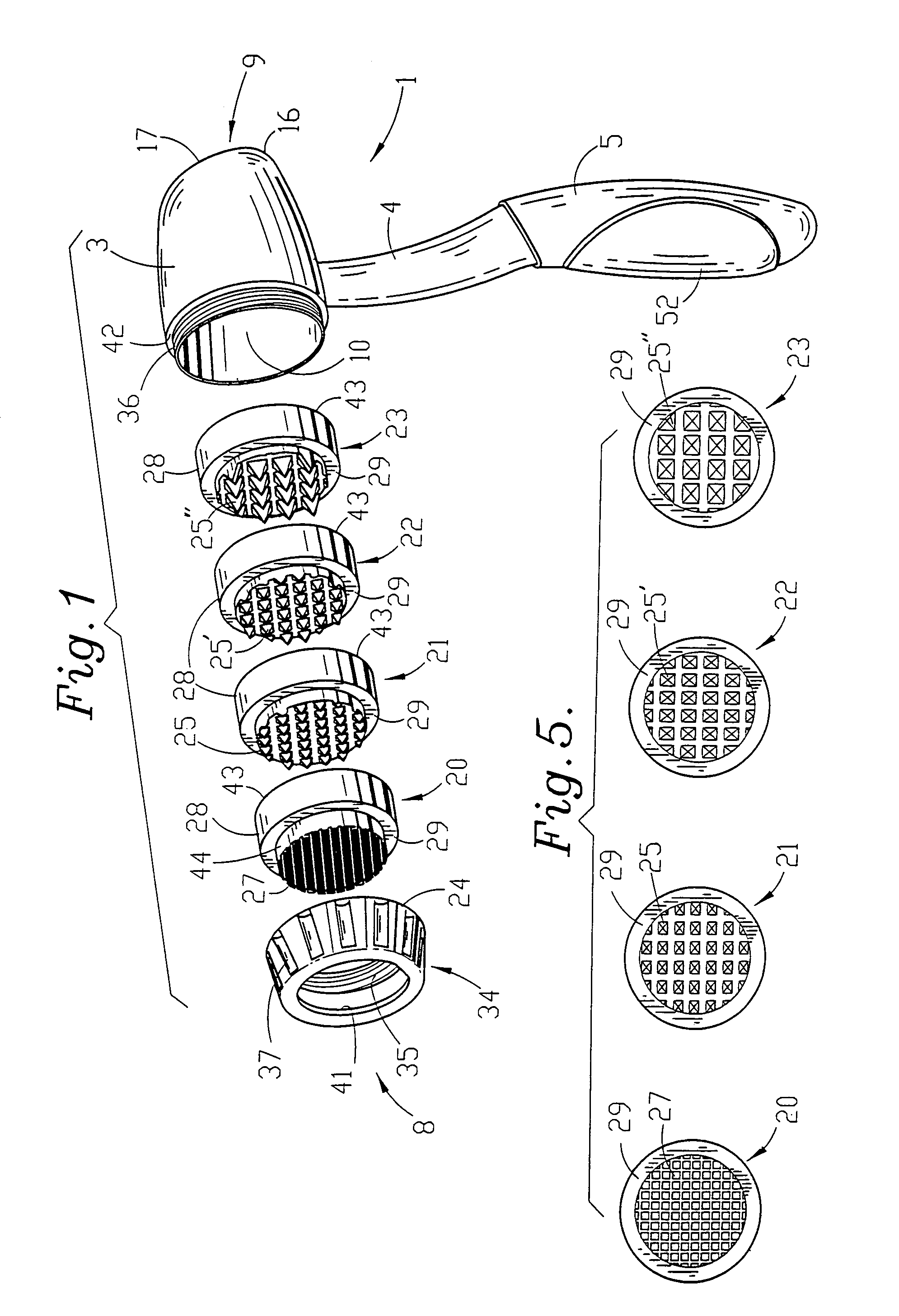 Meat mallet with interchangeable tenderizing surfaces