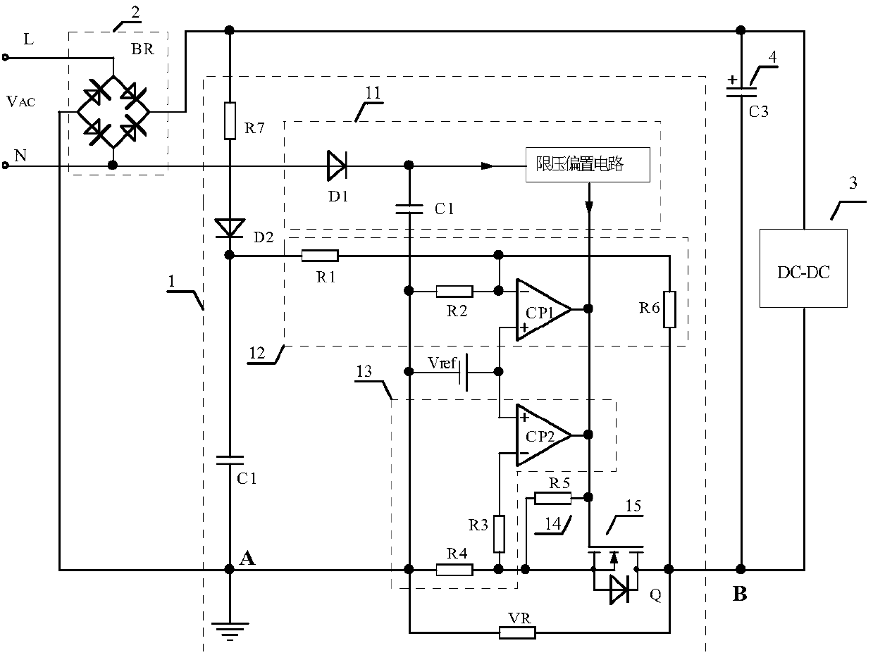 Input overvoltage protection circuit with powered inrush current restraining function
