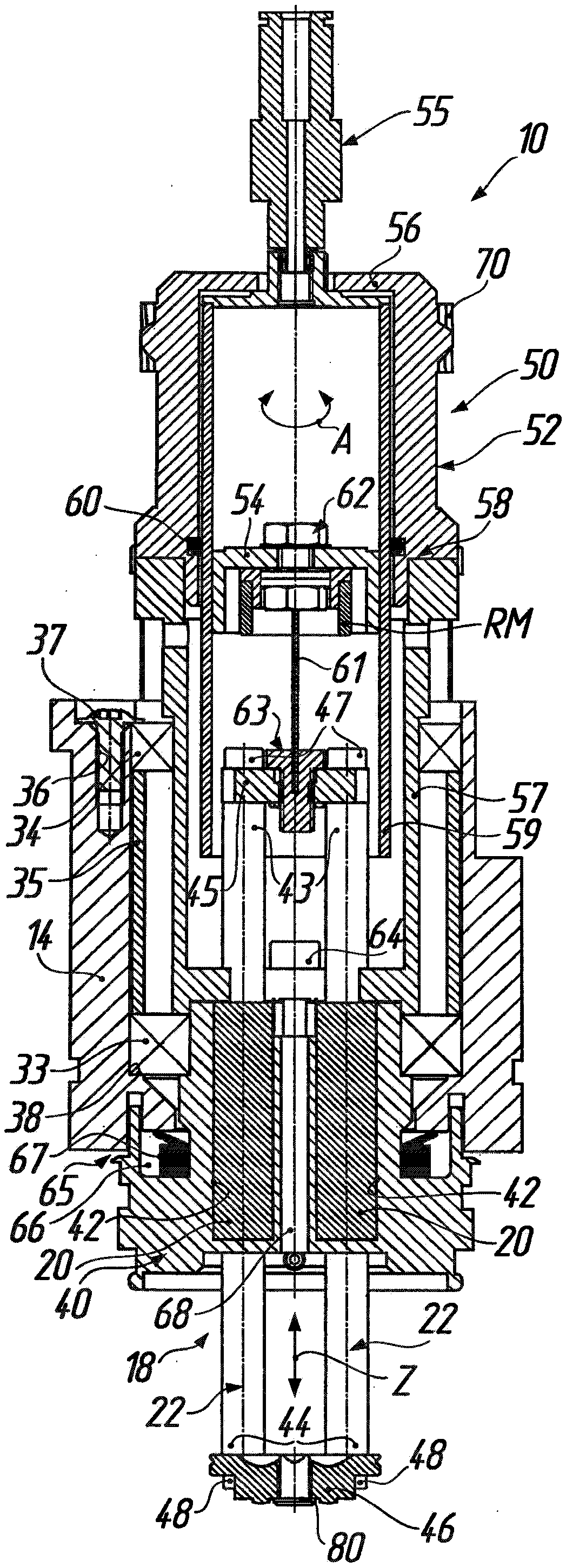 Tool spindle for a device for fine machining optically active surfaces on workpieces