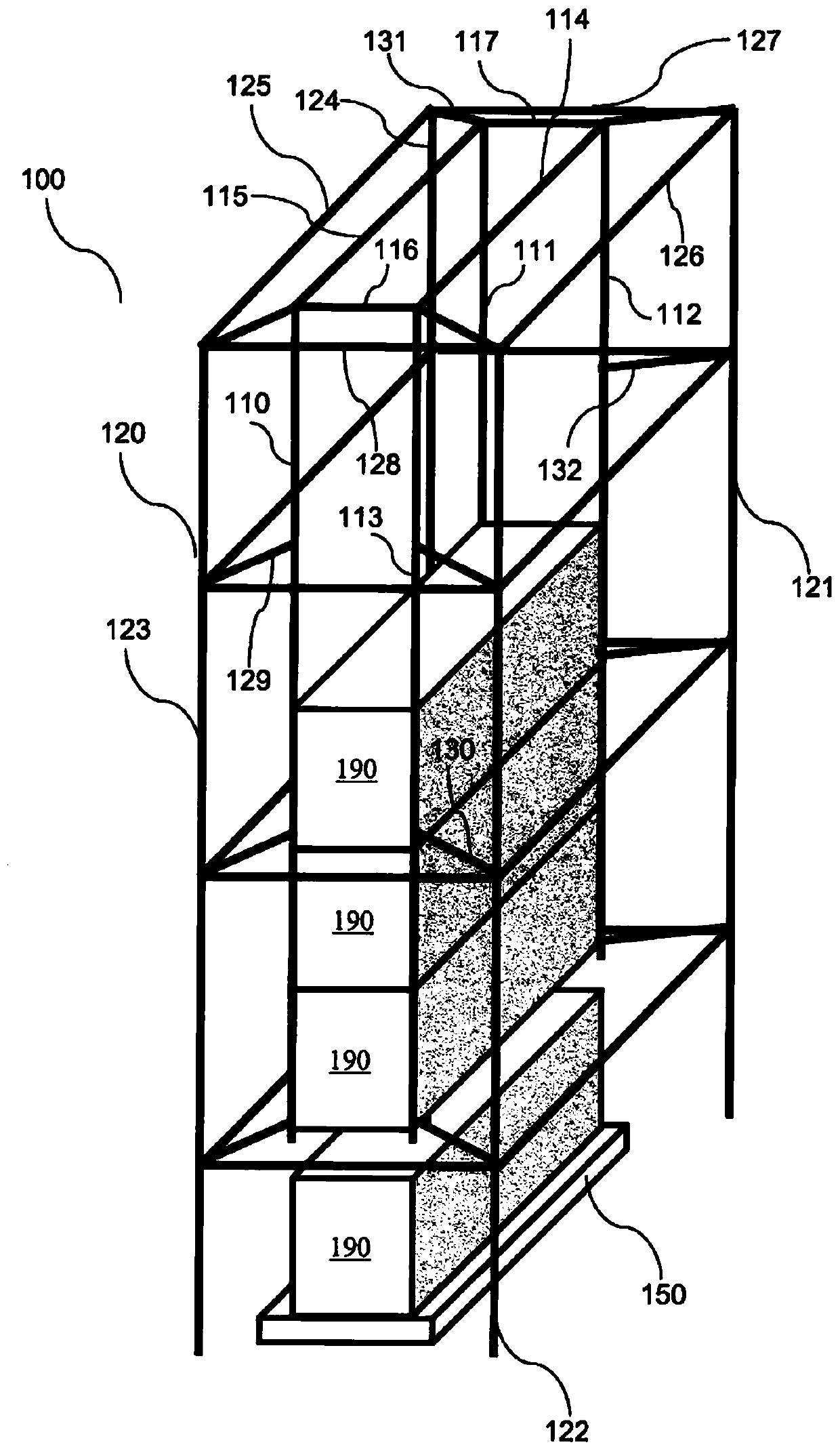 Reverse stacking cell guide for storing of iso shipping containers