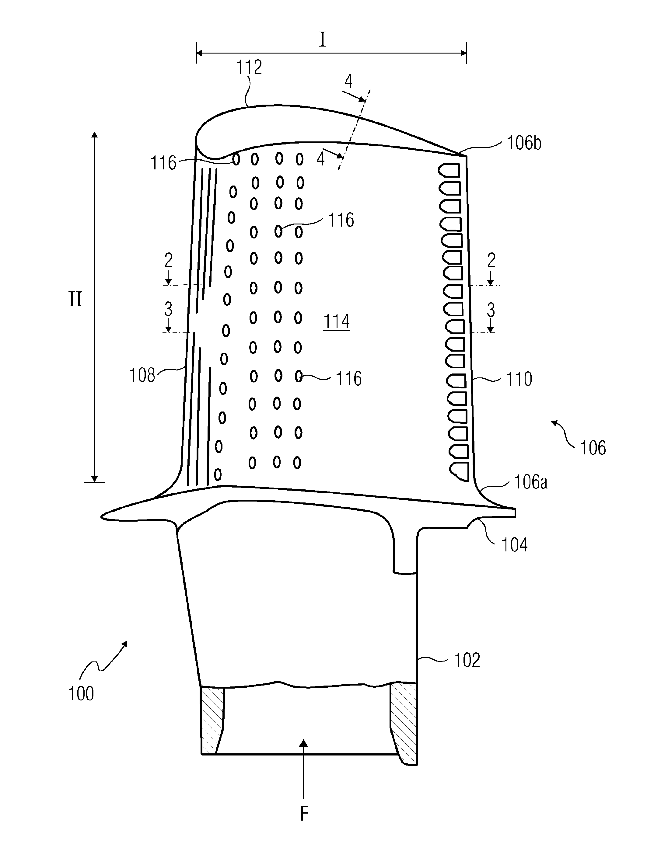 Turbine blade with cooling arrangement