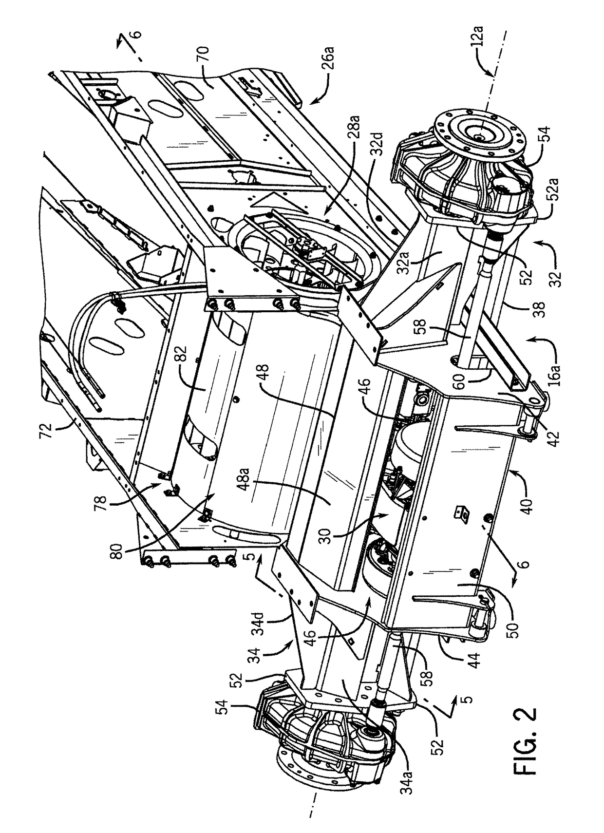 Integrated fan and axle arrangement for an agricultural vehicle