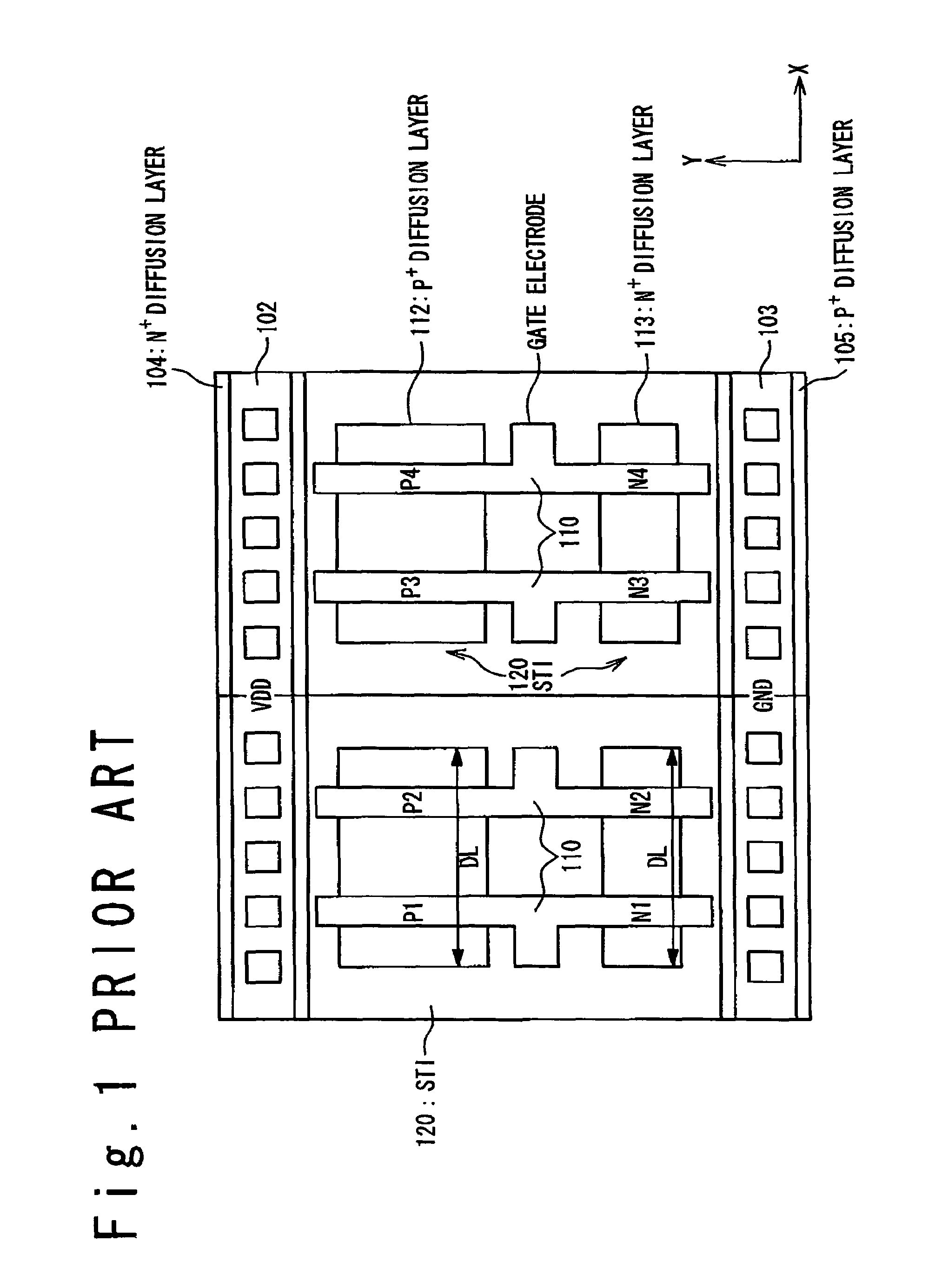 Semiconductor device with NMOS transistors arranged continuously