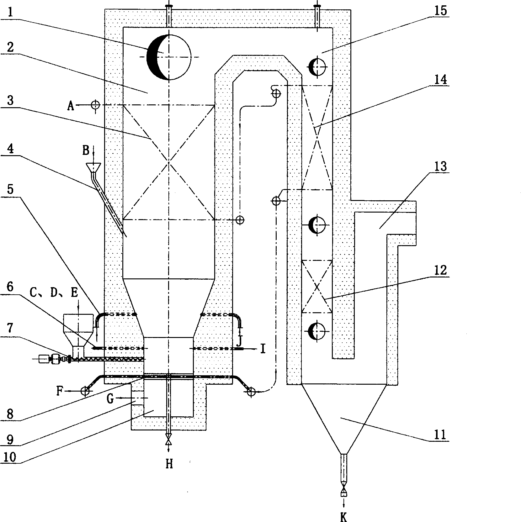 City sludge fluidized bed combustion device and method