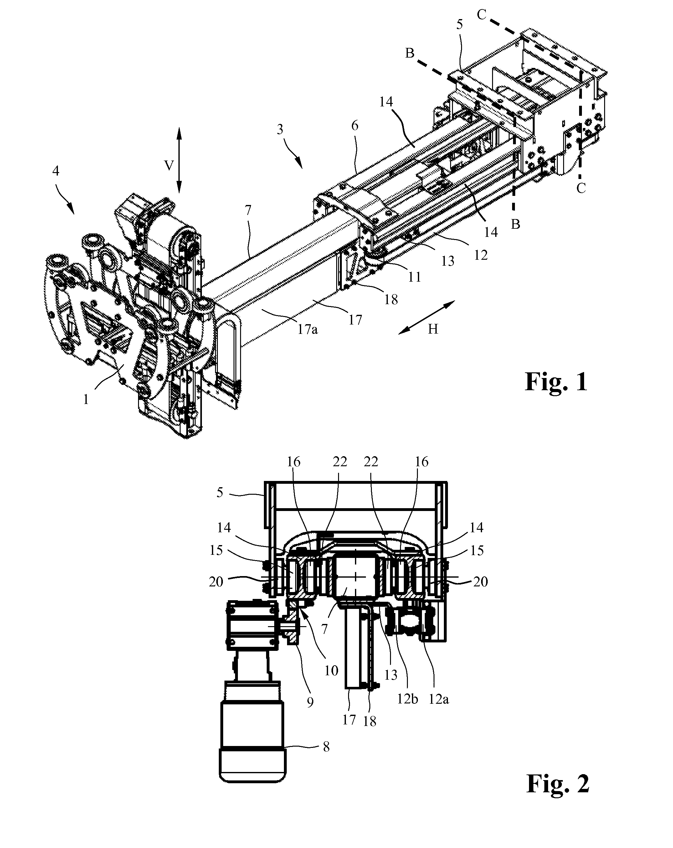 Advancing unit for positioning a current collector unit