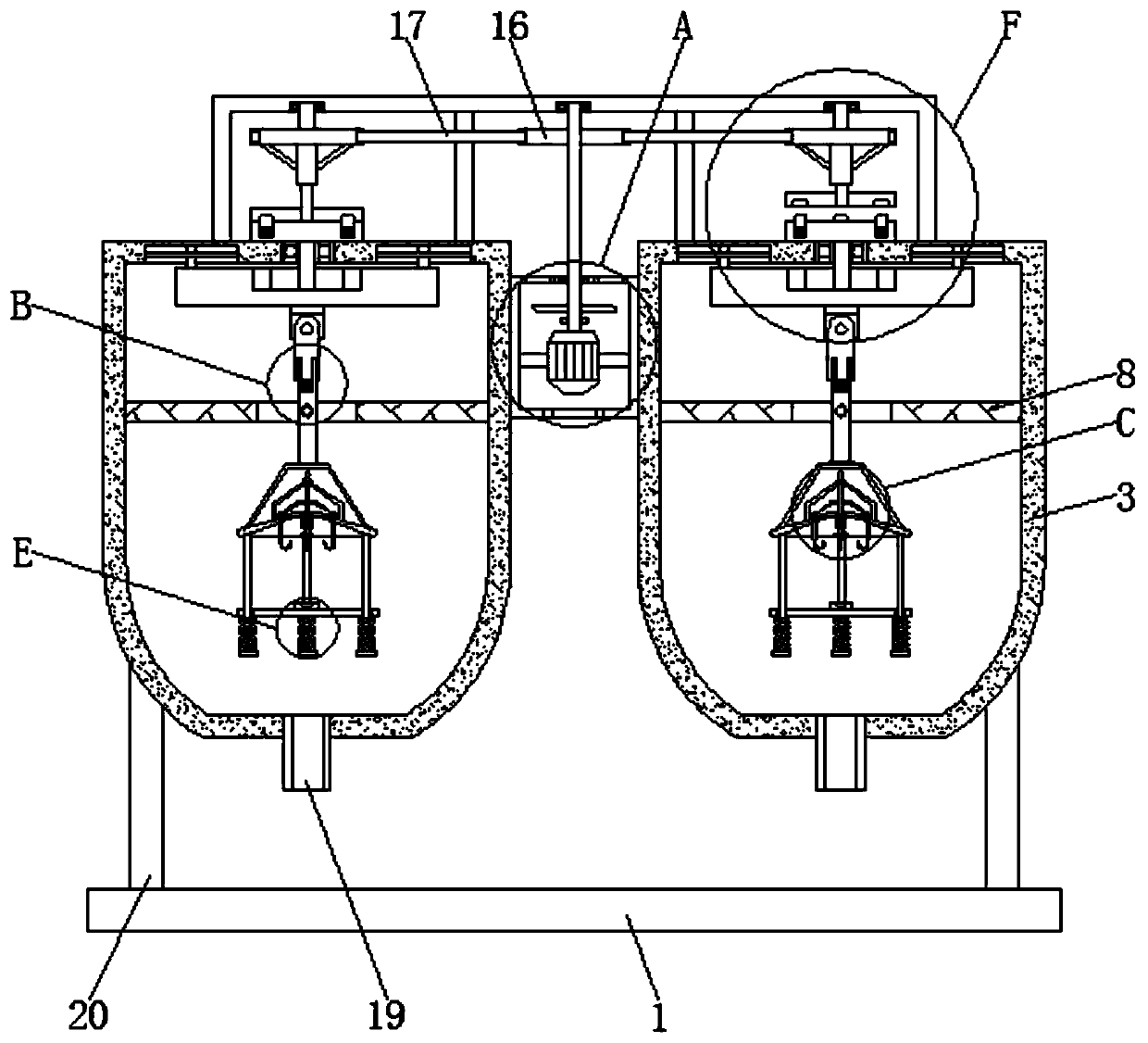 A swing-type folding umbrella dehydration device based on power swing