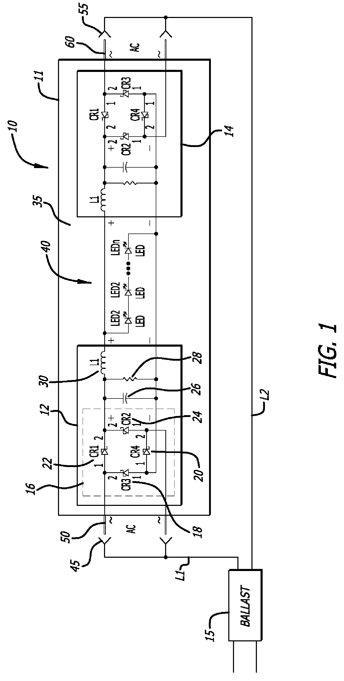 Fluorescent Light Fixture Assembly with LED Lighting Element and Converter Modules